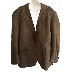 Pendleton Vintage Herringbone Tweed Blazer Leather Elbows